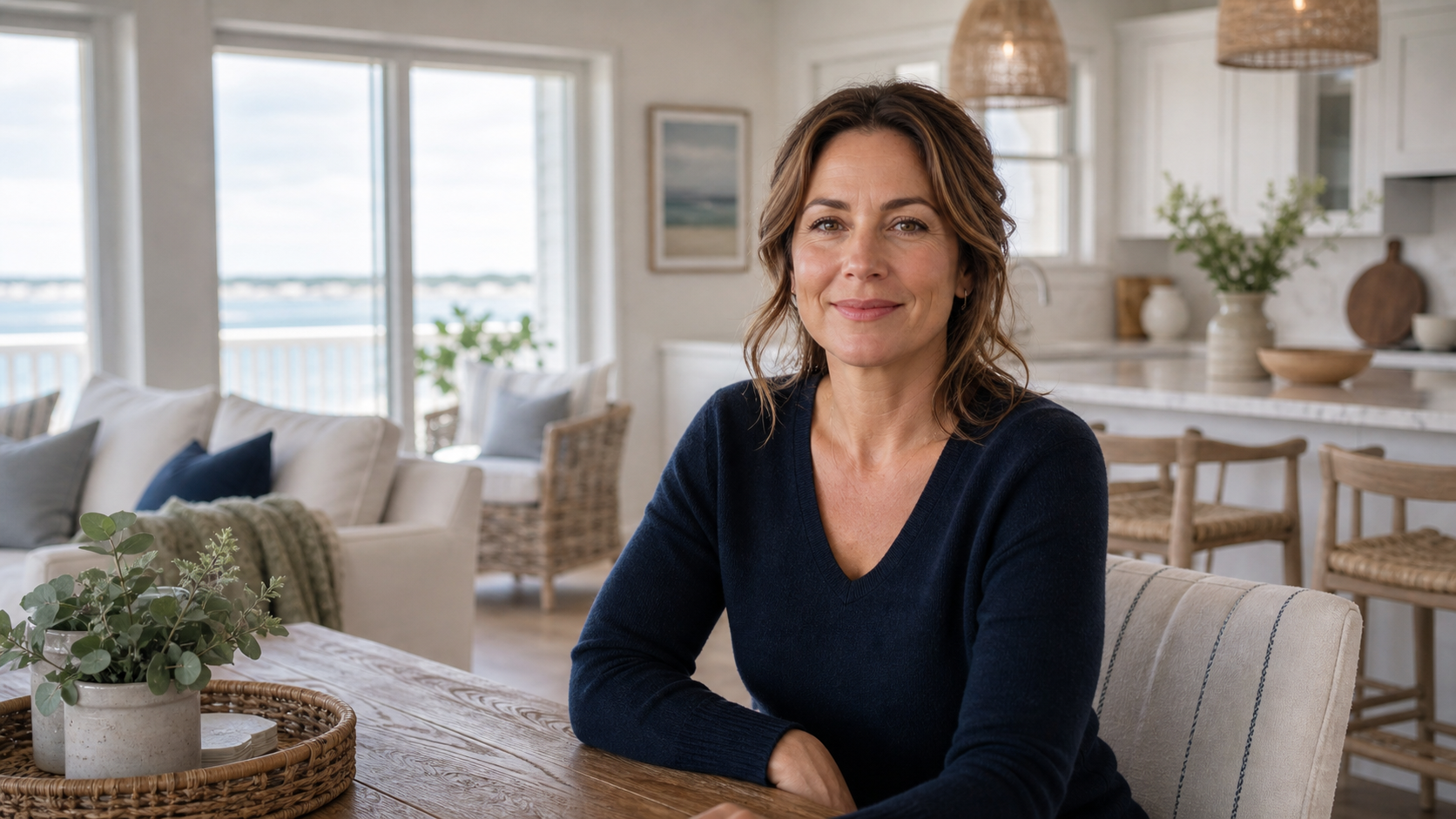 Homeowner feeling reassured in a bright Long Beach Island shore home after seasonal property care is handled