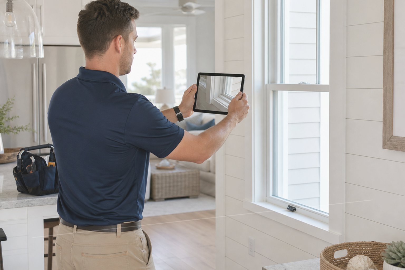 Haven Care property professional documenting interior finish details for painting and maintenance follow-up